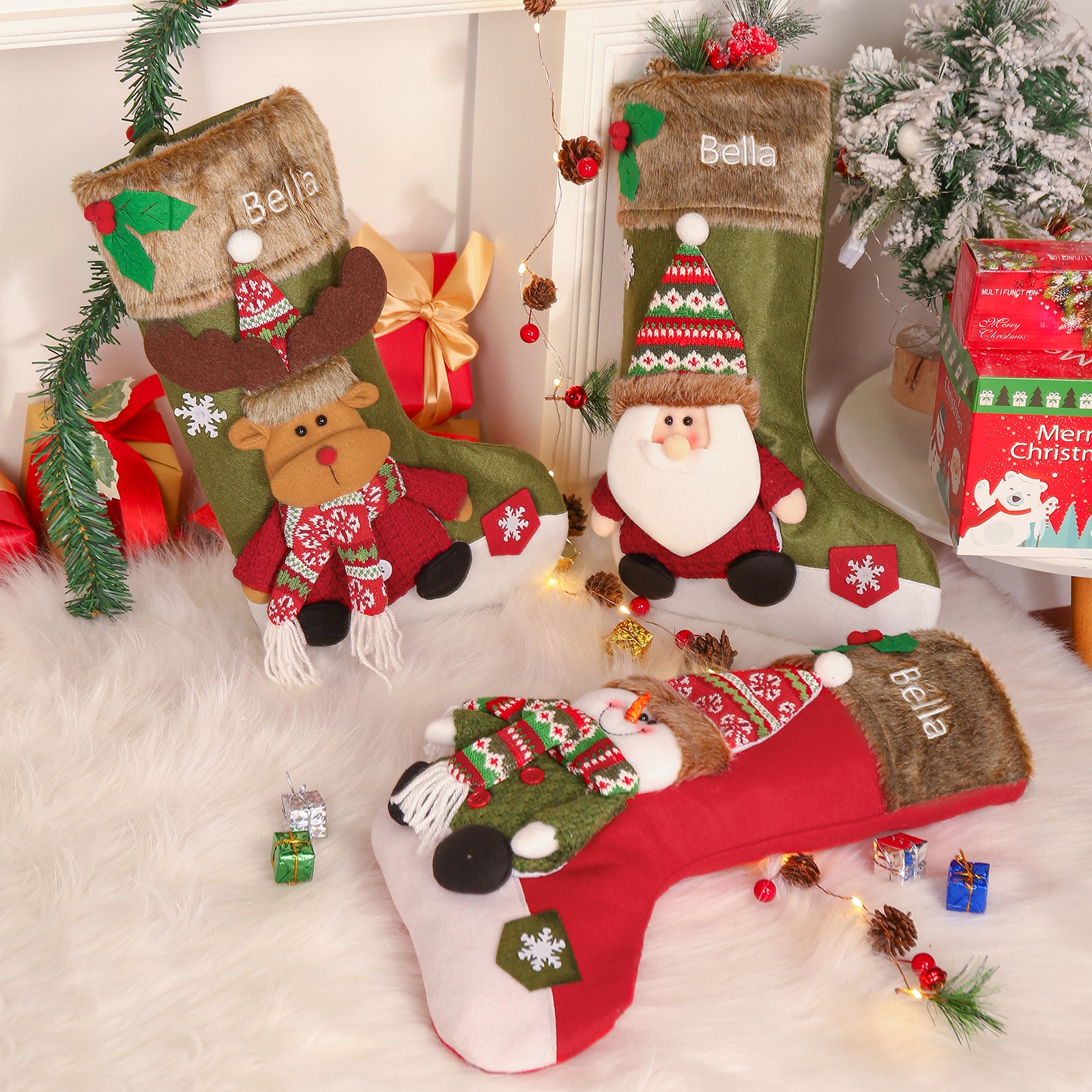 Custom Snowman Elk Christmas Socks - handmade