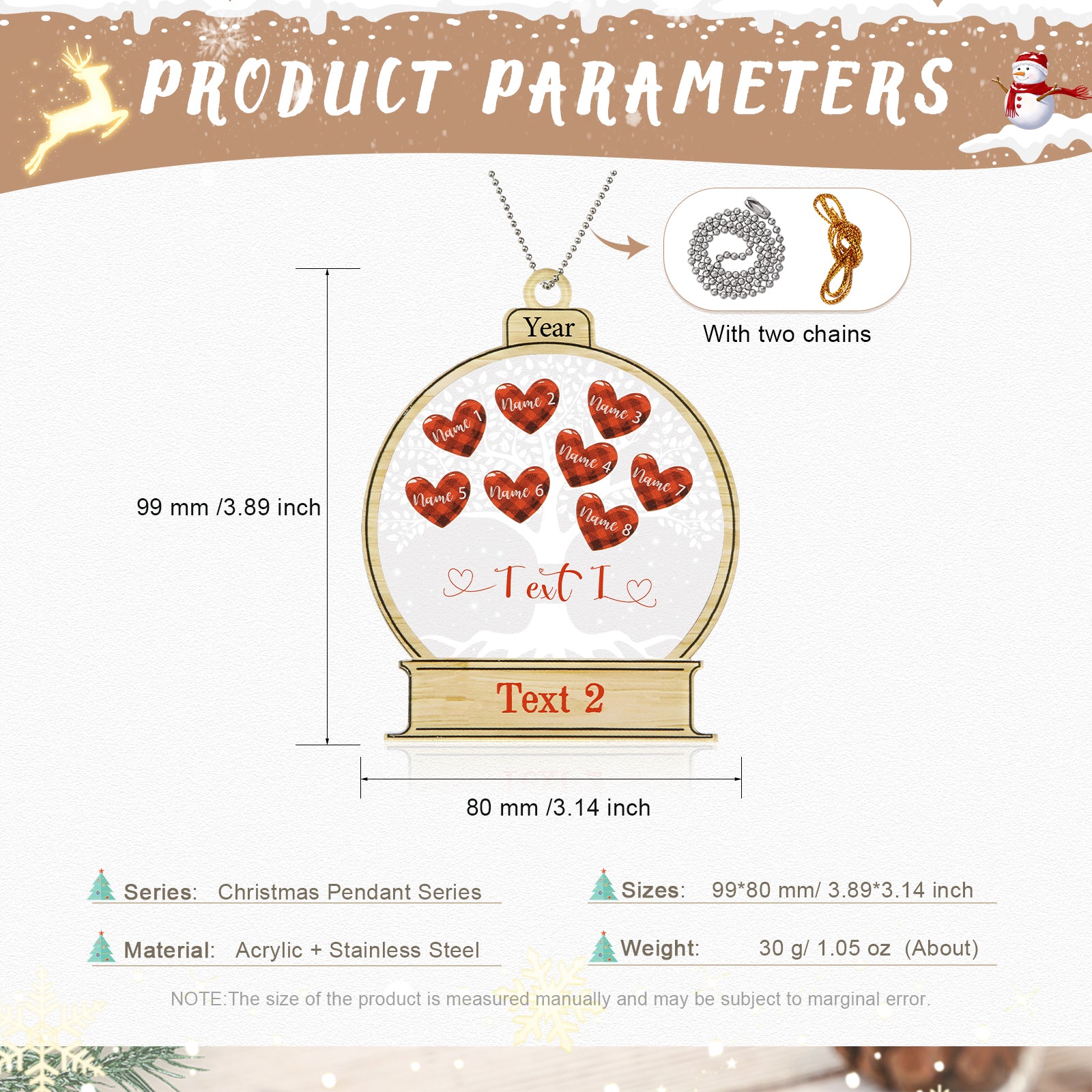 Personalised Acrylic Christmas Ornament - handmade