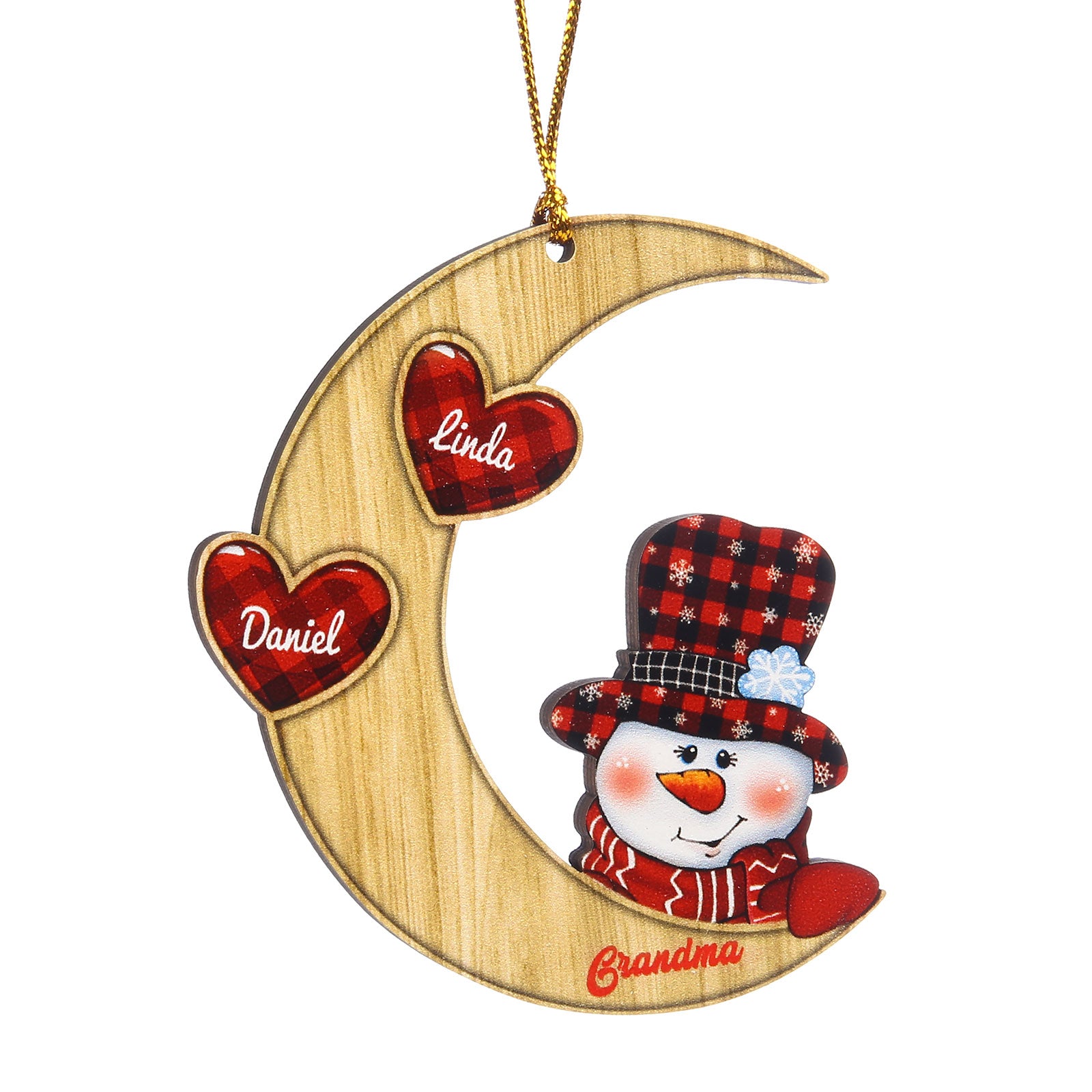 Personalised Heart & Moon Snowman Ornament - handmade