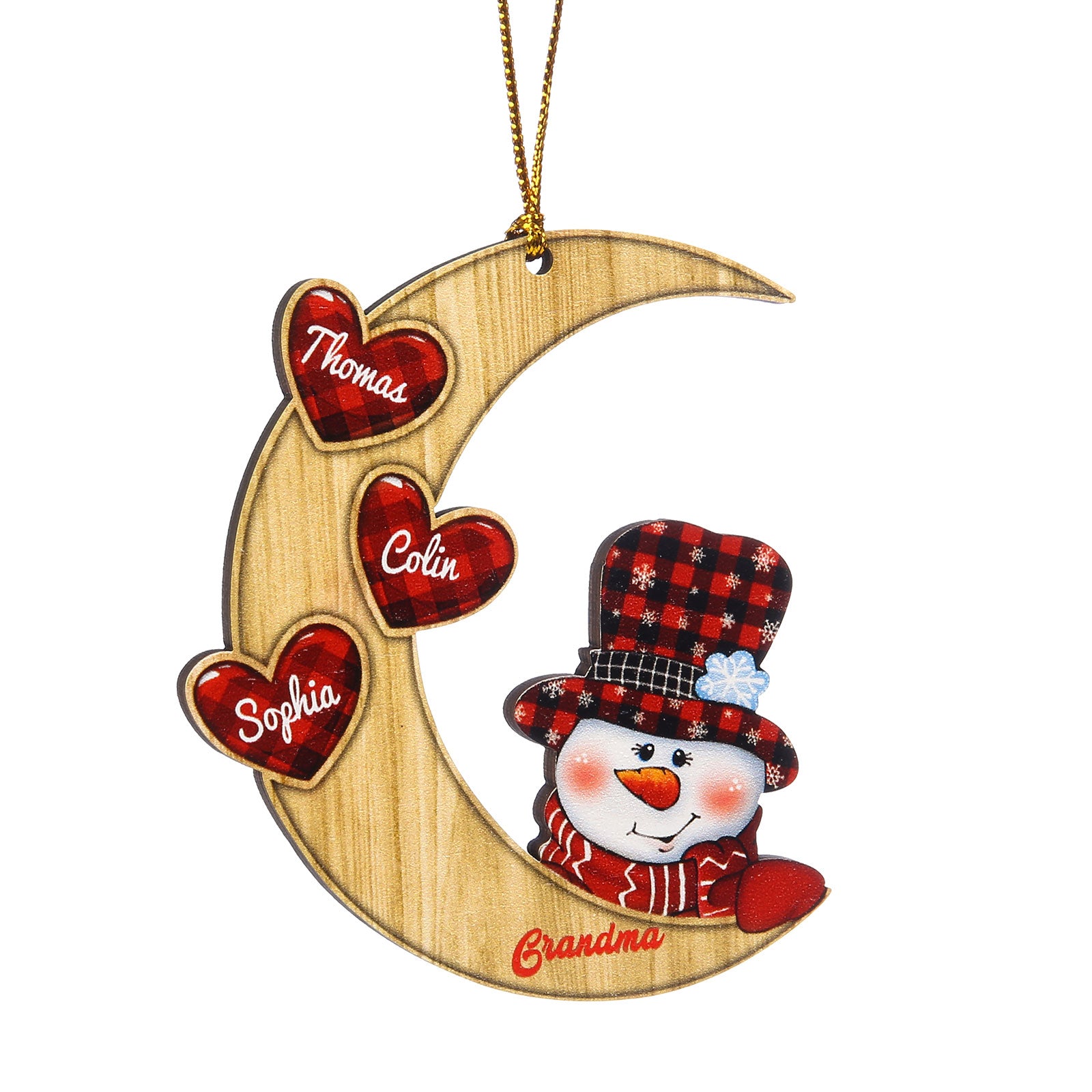 Personalised Heart & Moon Snowman Ornament - handmade