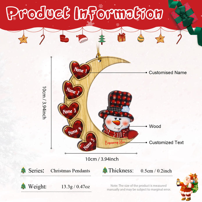 Personalised Heart & Moon Snowman Ornament - handmade