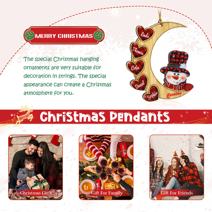 Personalised Heart & Moon Snowman Ornament - handmade