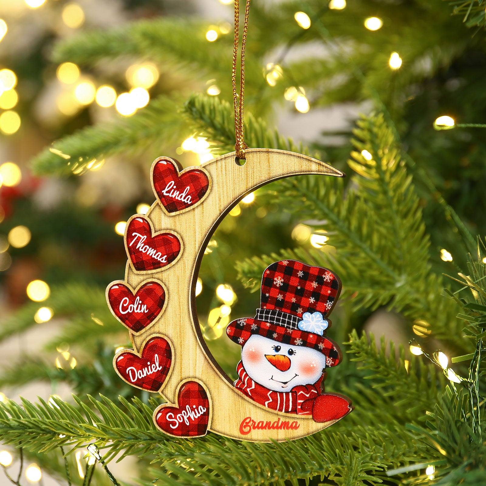 Personalised Heart & Moon Snowman Ornament - handmade