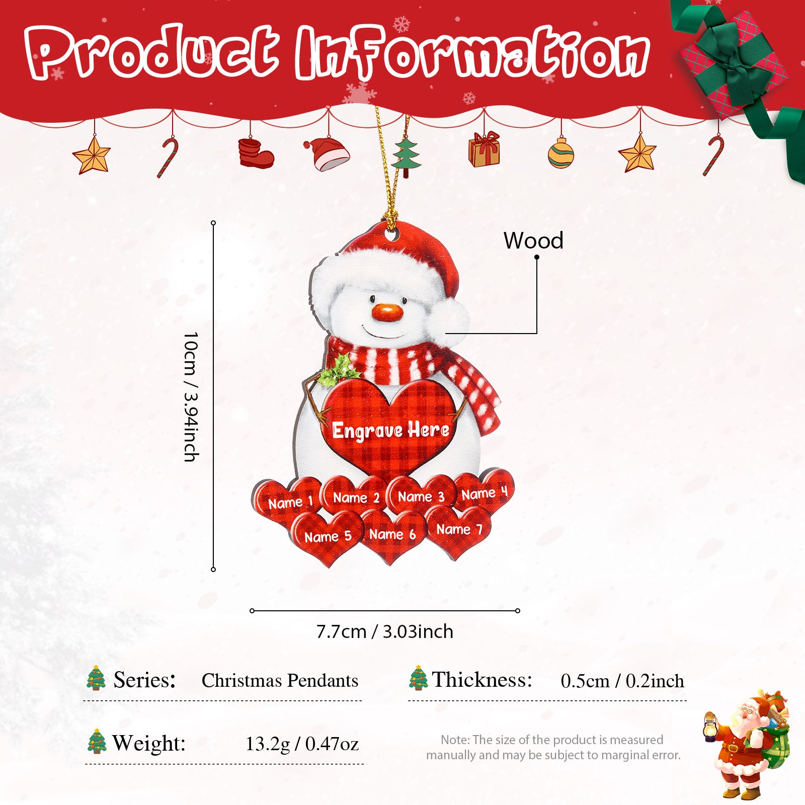 Personalised Snowman Heart Christmas Ornament - handmade