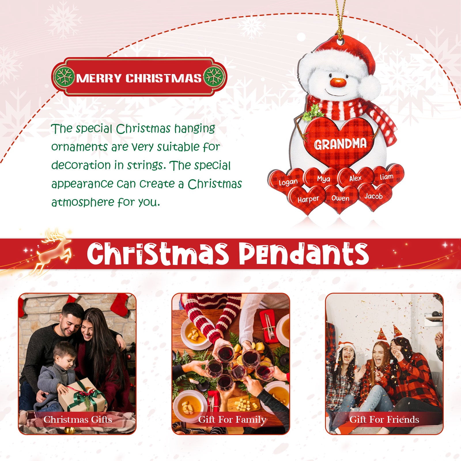 Personalised Snowman Heart Christmas Ornament - handmade