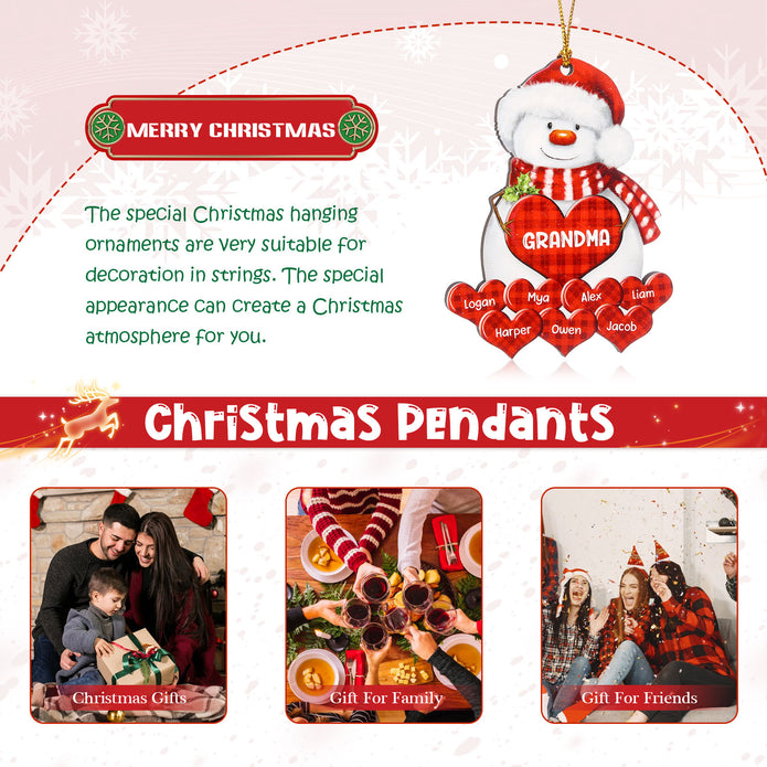 Personalised Snowman Heart Christmas Ornament - handmade