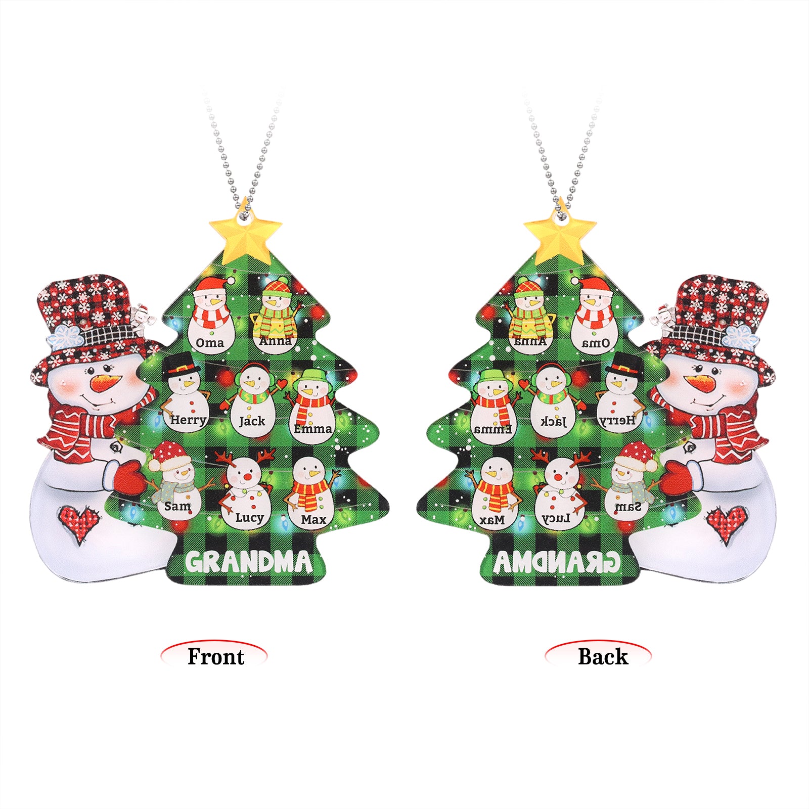 Personalised Christmas Tree Snowman Ornament - handmade