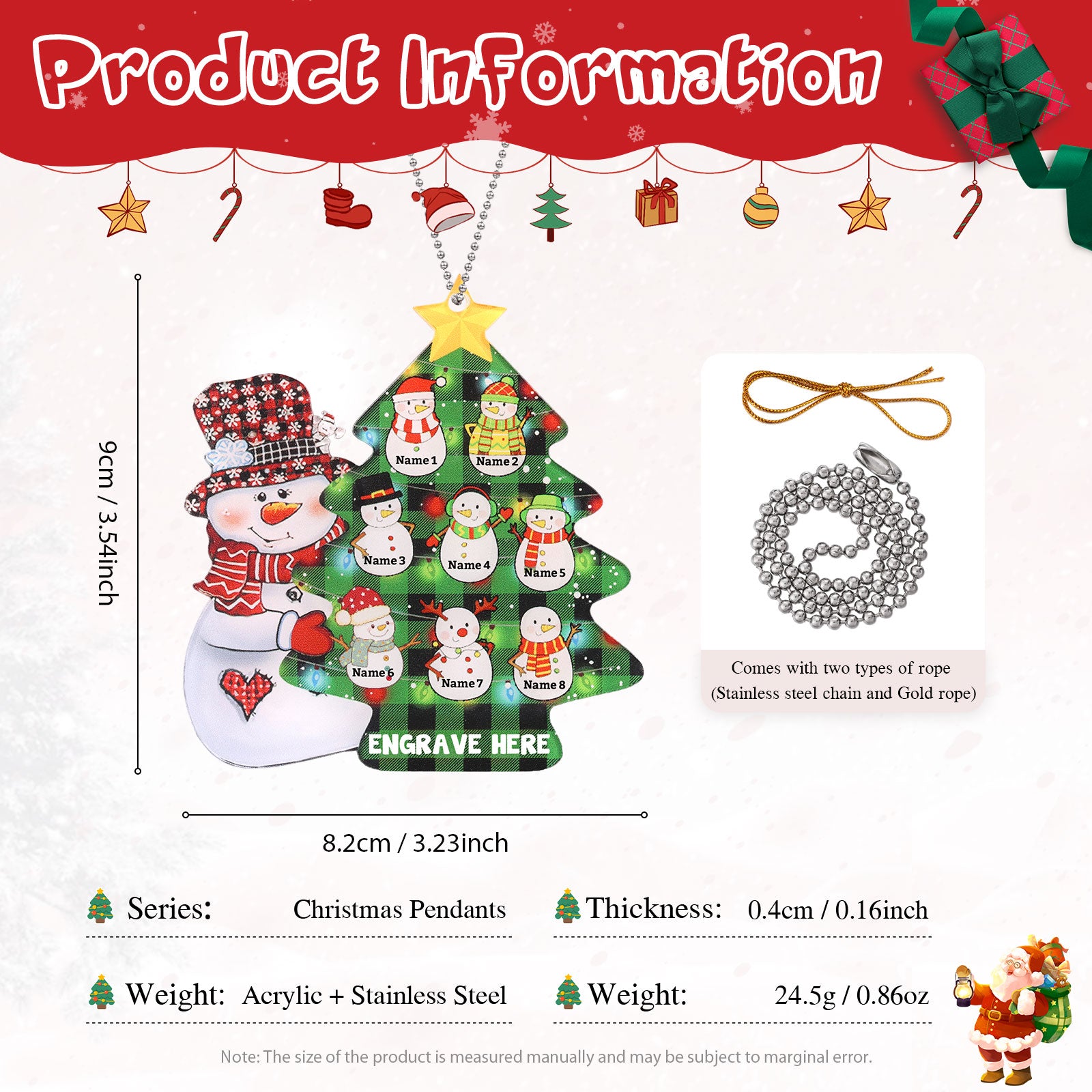 Personalised Christmas Tree Snowman Ornament - handmade