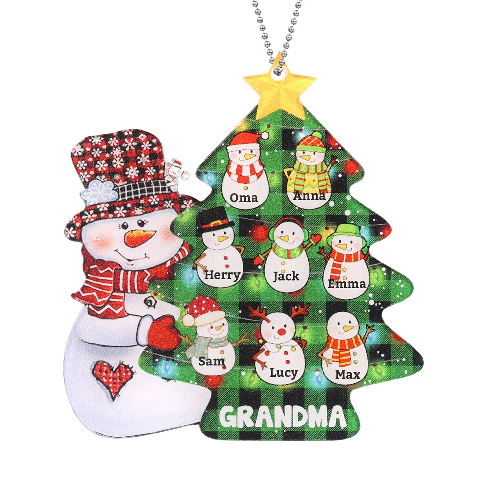 Personalised Christmas Tree Snowman Ornament - handmade