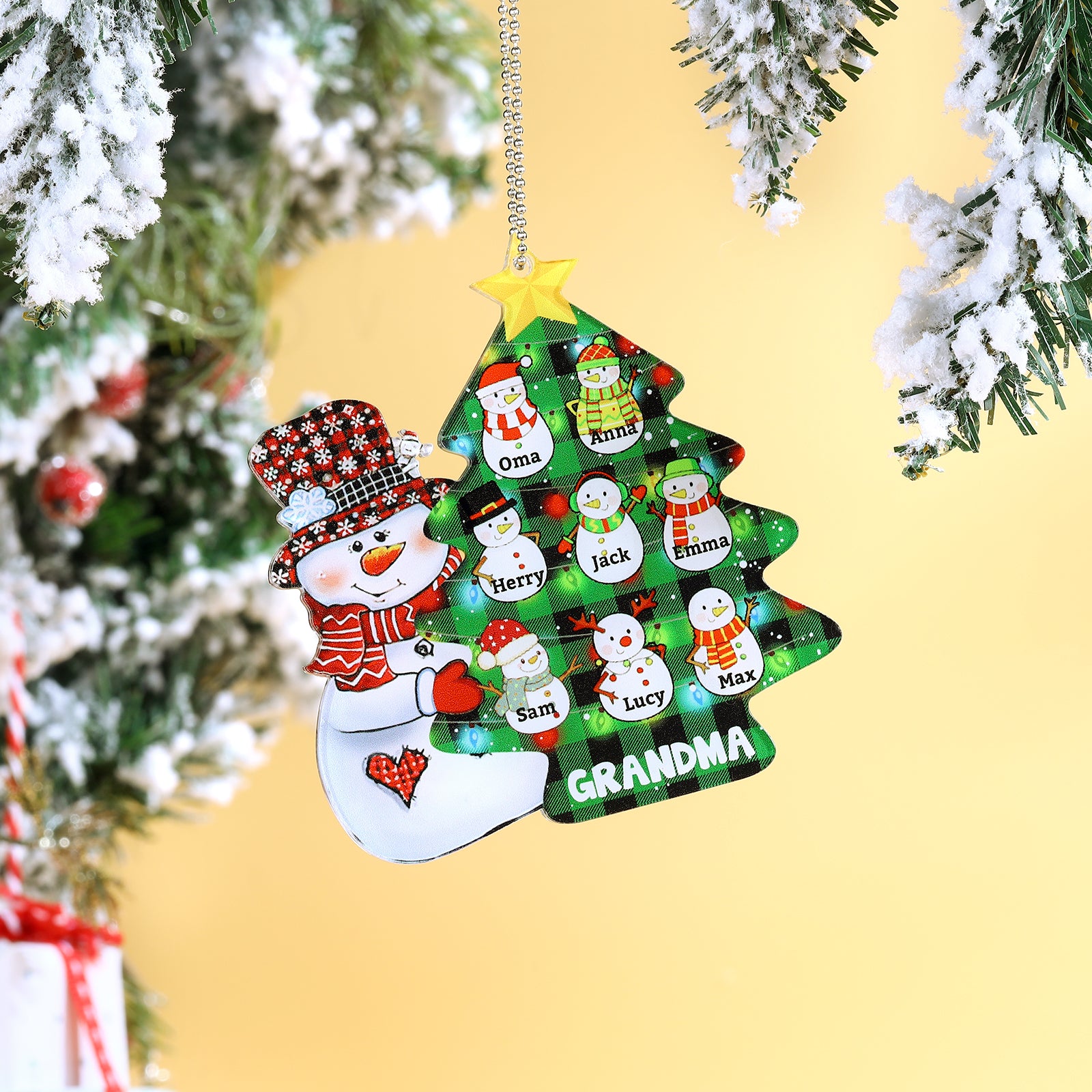 Personalised Christmas Tree Snowman Ornament - handmade