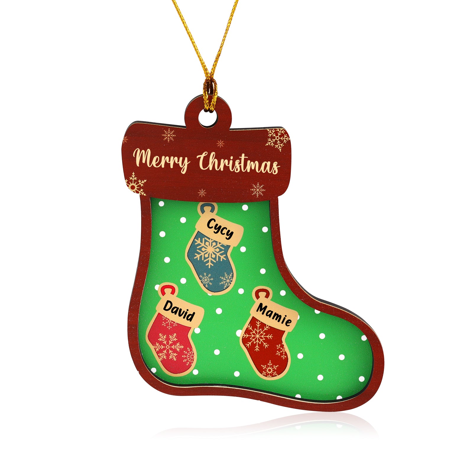 Personalised Green Sock Christmas Ornament - handmade