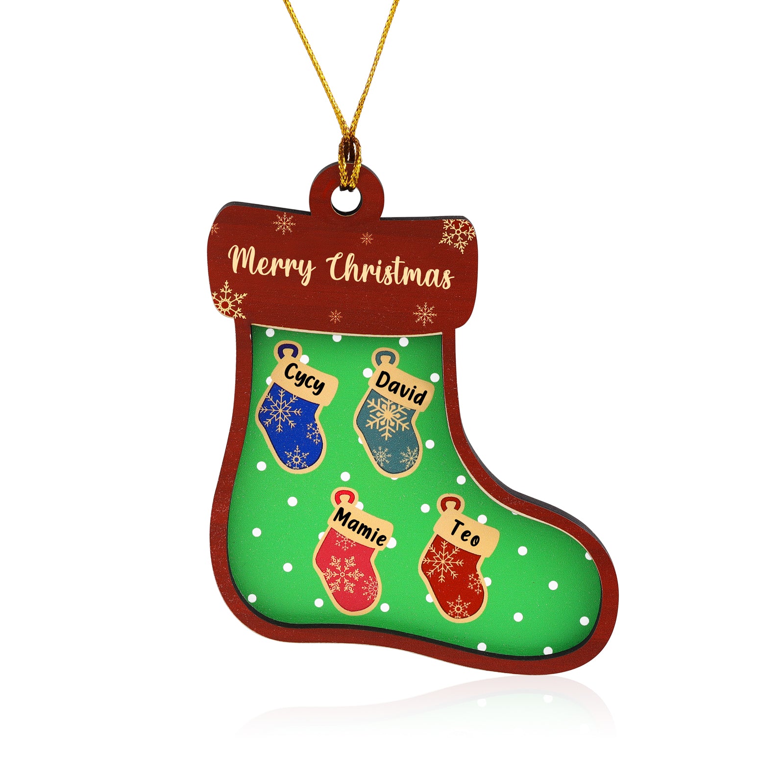 Personalised Green Sock Christmas Ornament - handmade