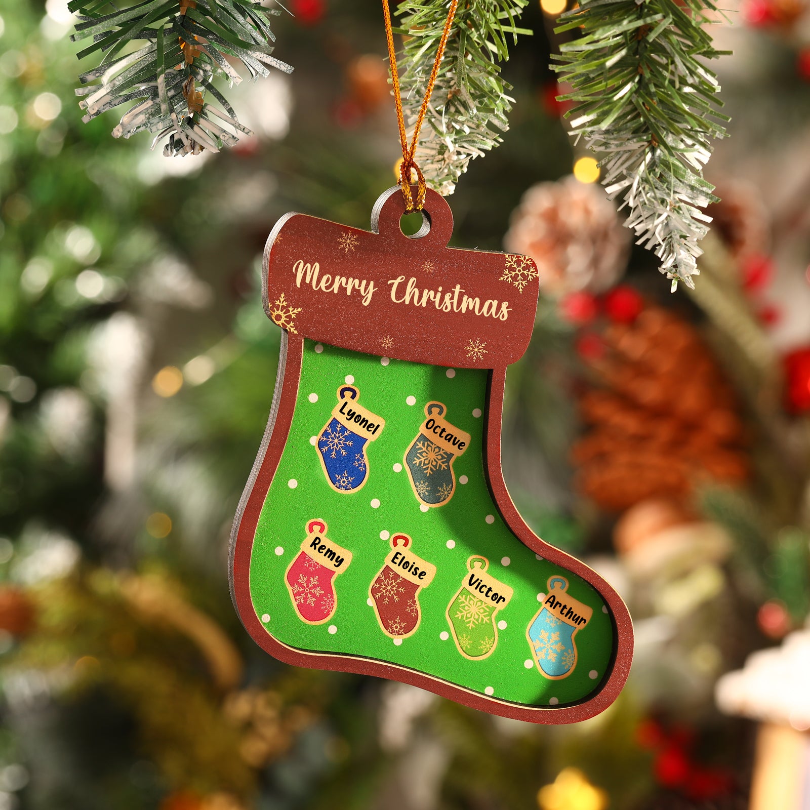 Personalised Green Sock Christmas Ornament - handmade