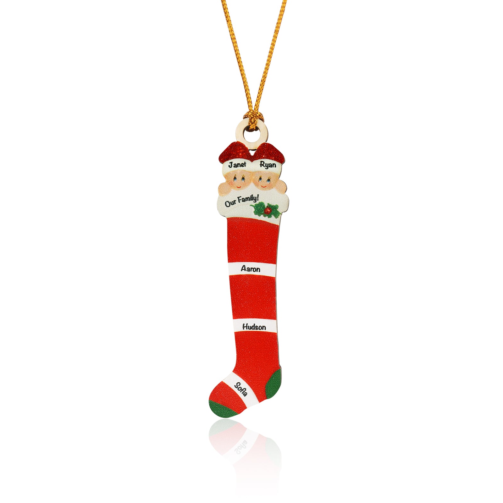 Personalised Red Striped Socks Ornament - handmade