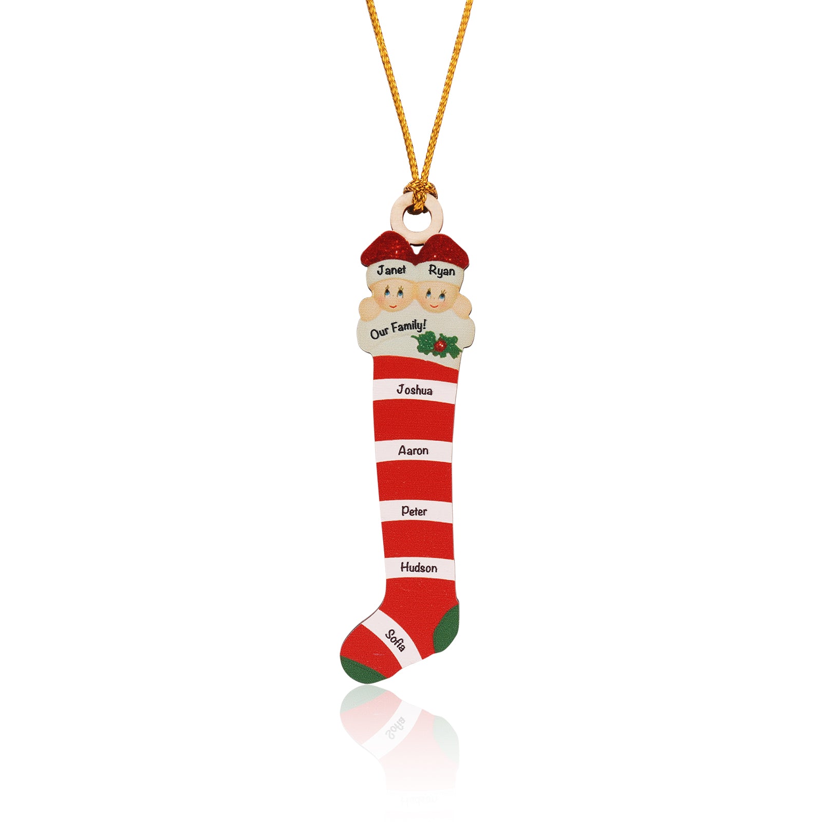 Personalised Red Striped Socks Ornament - handmade