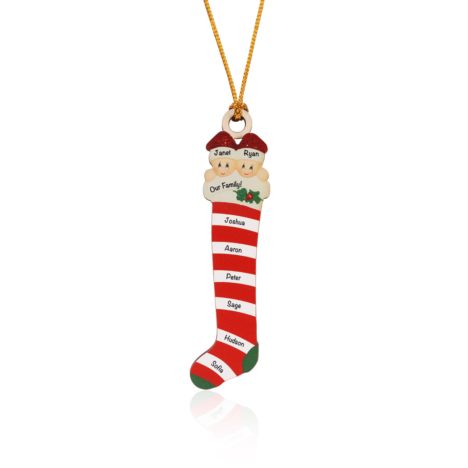Personalised Red Striped Socks Ornament - handmade