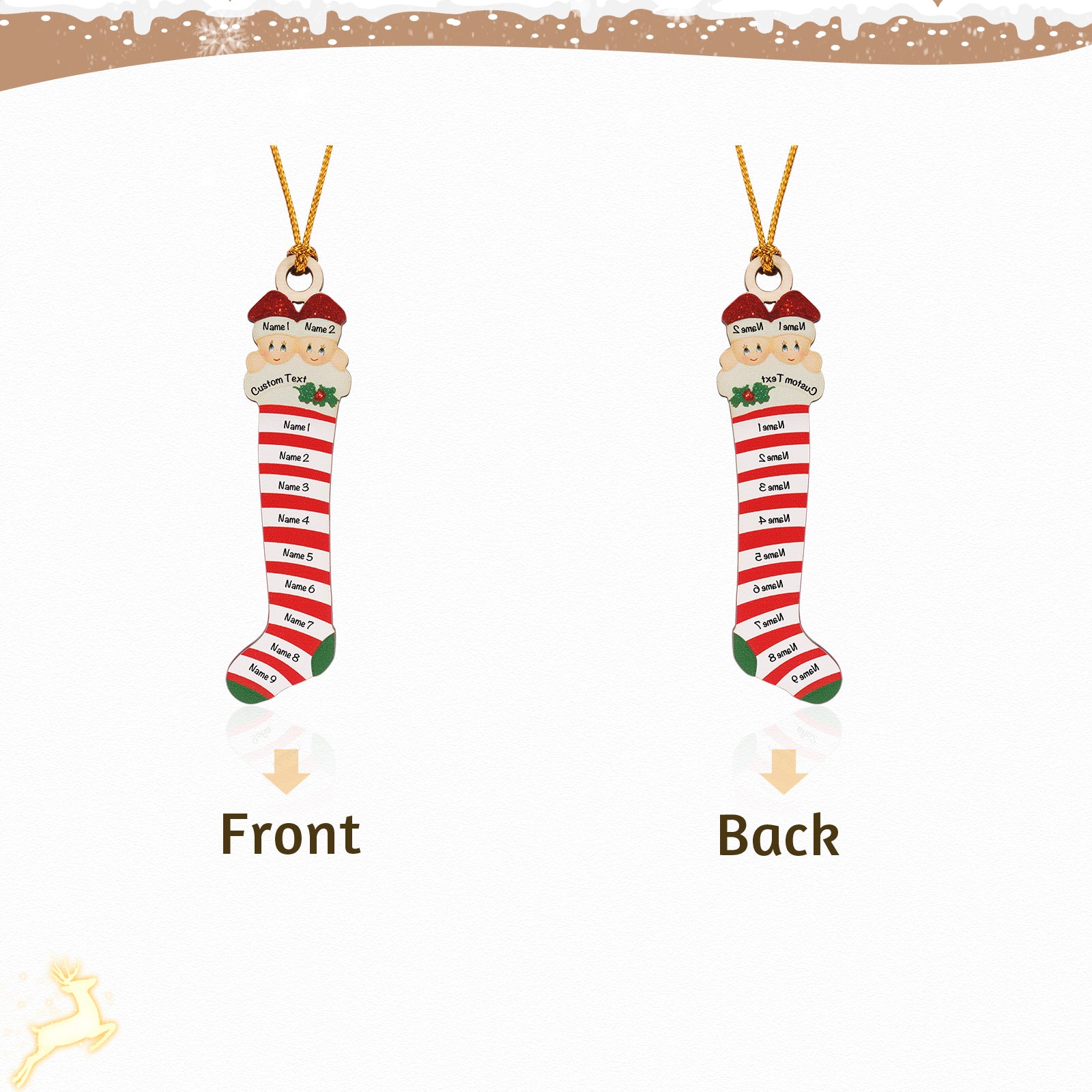 Personalised Red Striped Socks Ornament - handmade