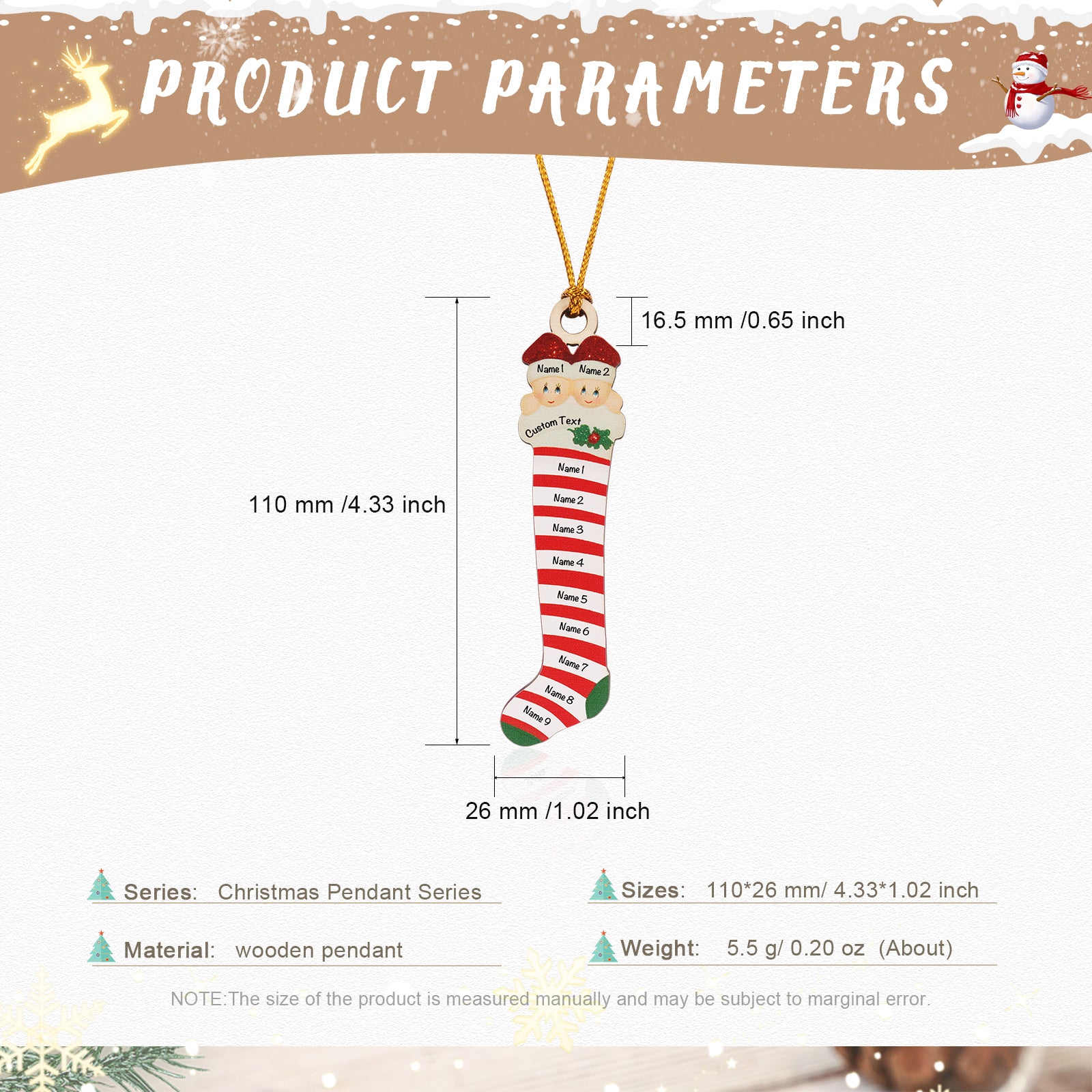 Personalised Red Striped Socks Ornament - handmade