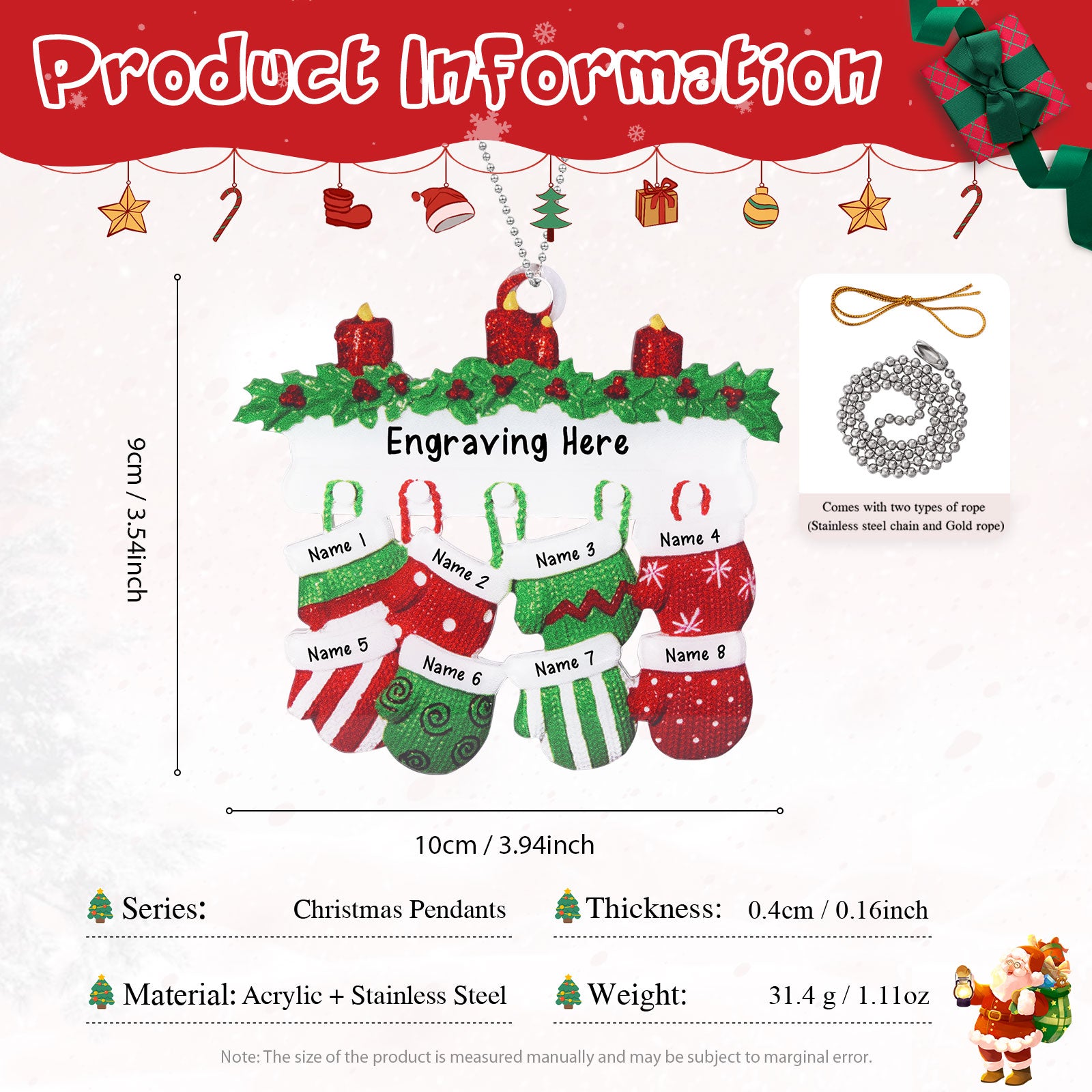 Personalised Family Gloves Christmas Ornament - handmade