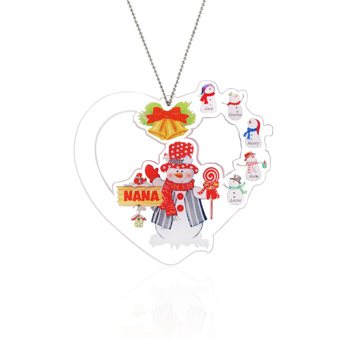 Heart Snowman Personalized Christmas Ornament with Engraved 2-8 Names - handmade