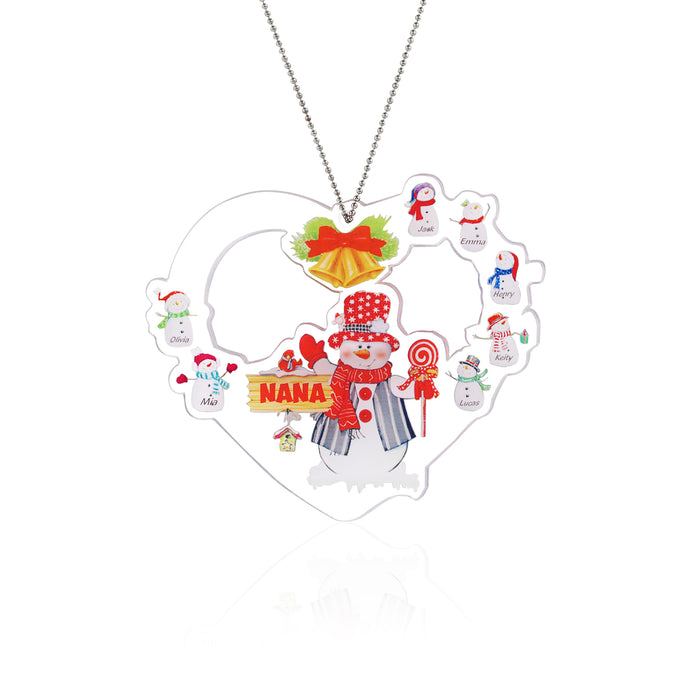 Heart Snowman Personalized Christmas Ornament with Engraved 2-8 Names - handmade
