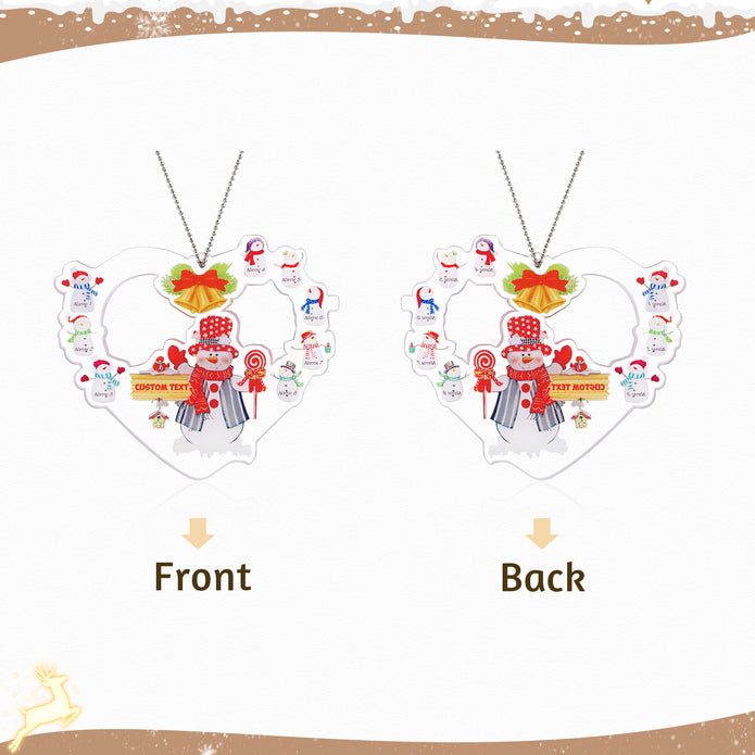 Heart Snowman Personalized Christmas Ornament with Engraved 2-8 Names - handmade