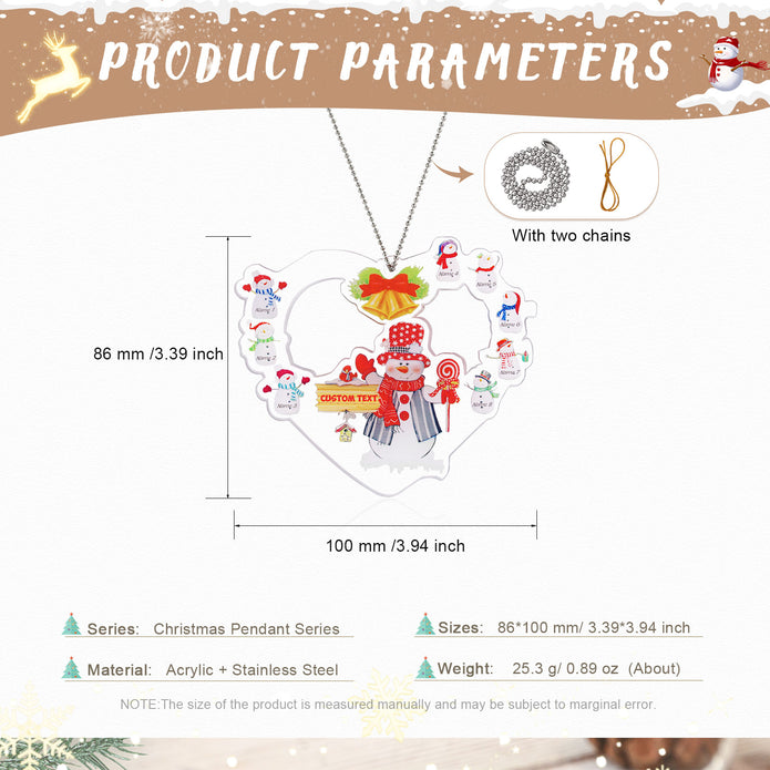 Heart Snowman Personalized Christmas Ornament with Engraved 2-8 Names - handmade