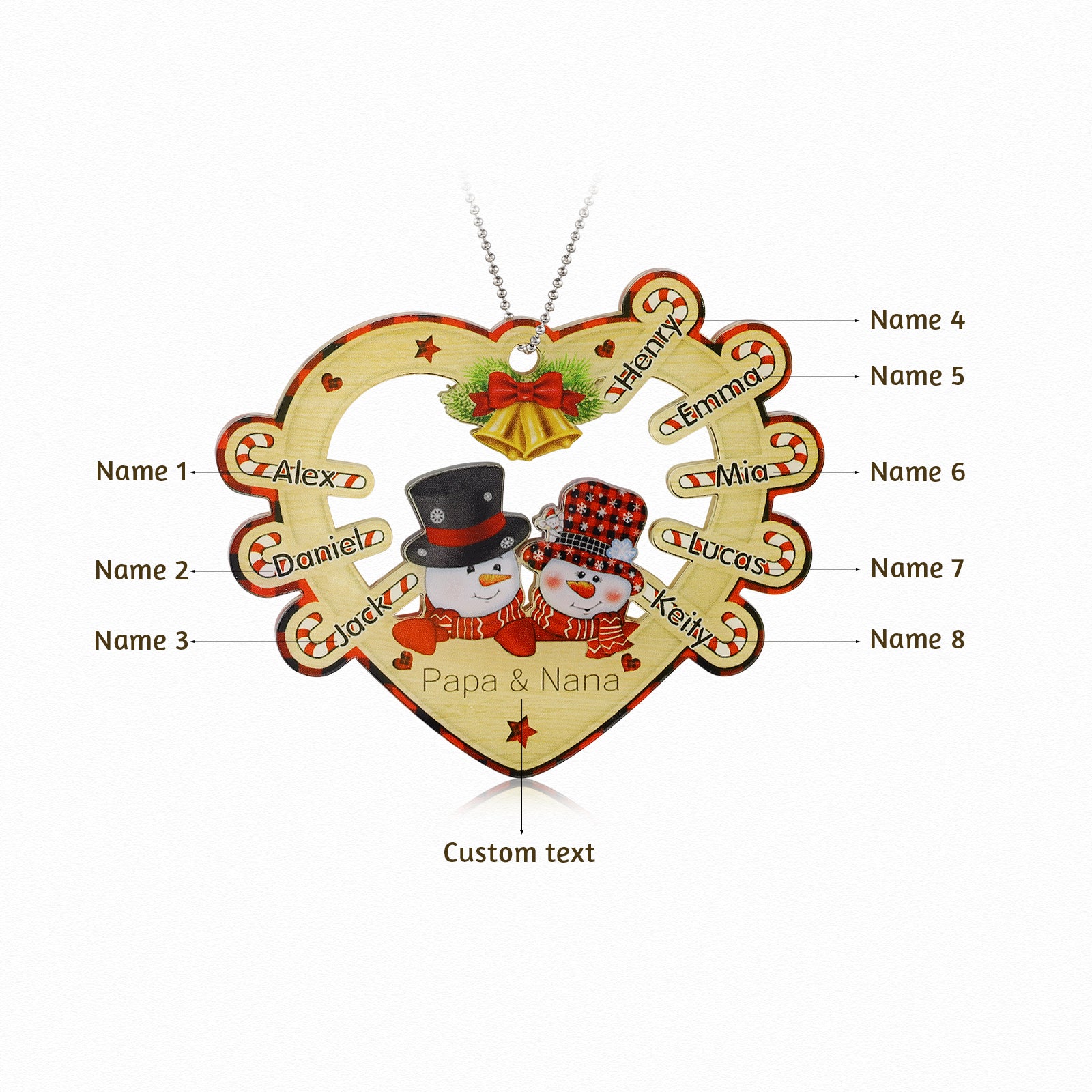 Personalised Heart Snowman Christmas Ornament - handmade