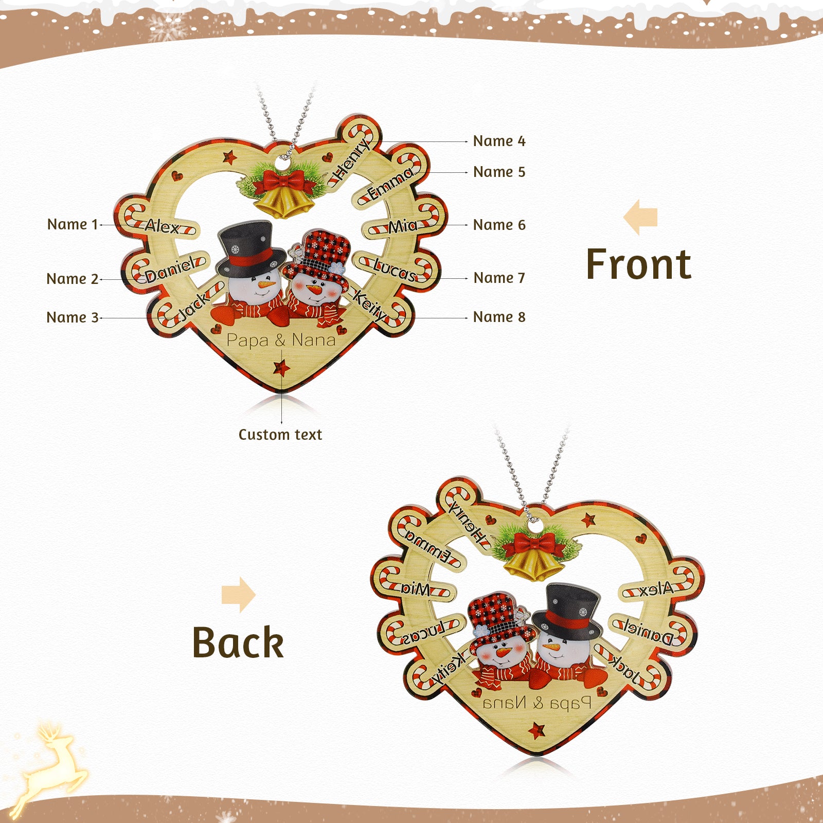 Personalised Heart Snowman Christmas Ornament - handmade