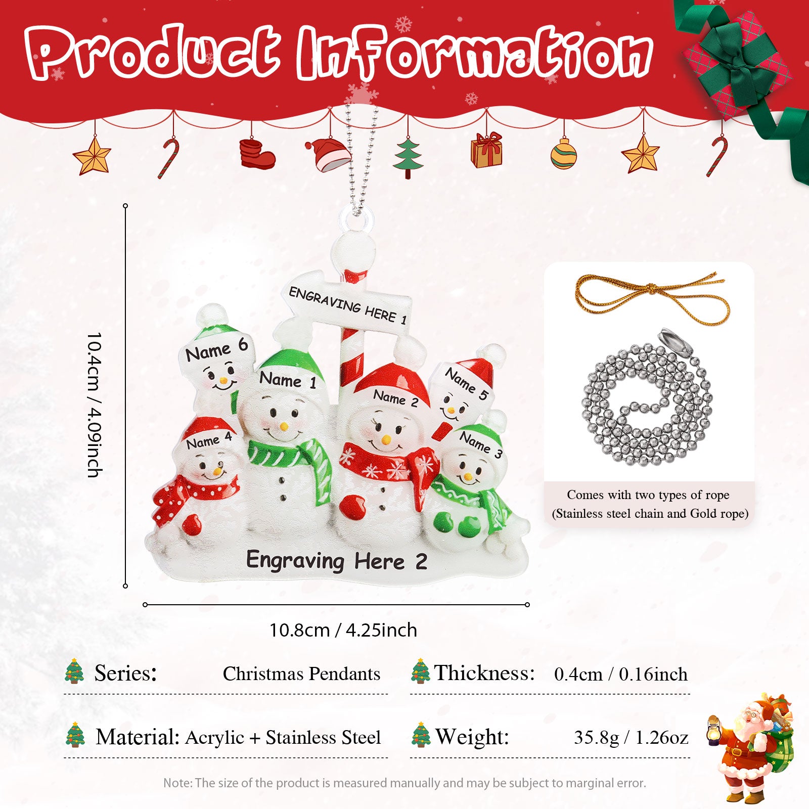 Personalised Snowman Christmas Ornament - handmade