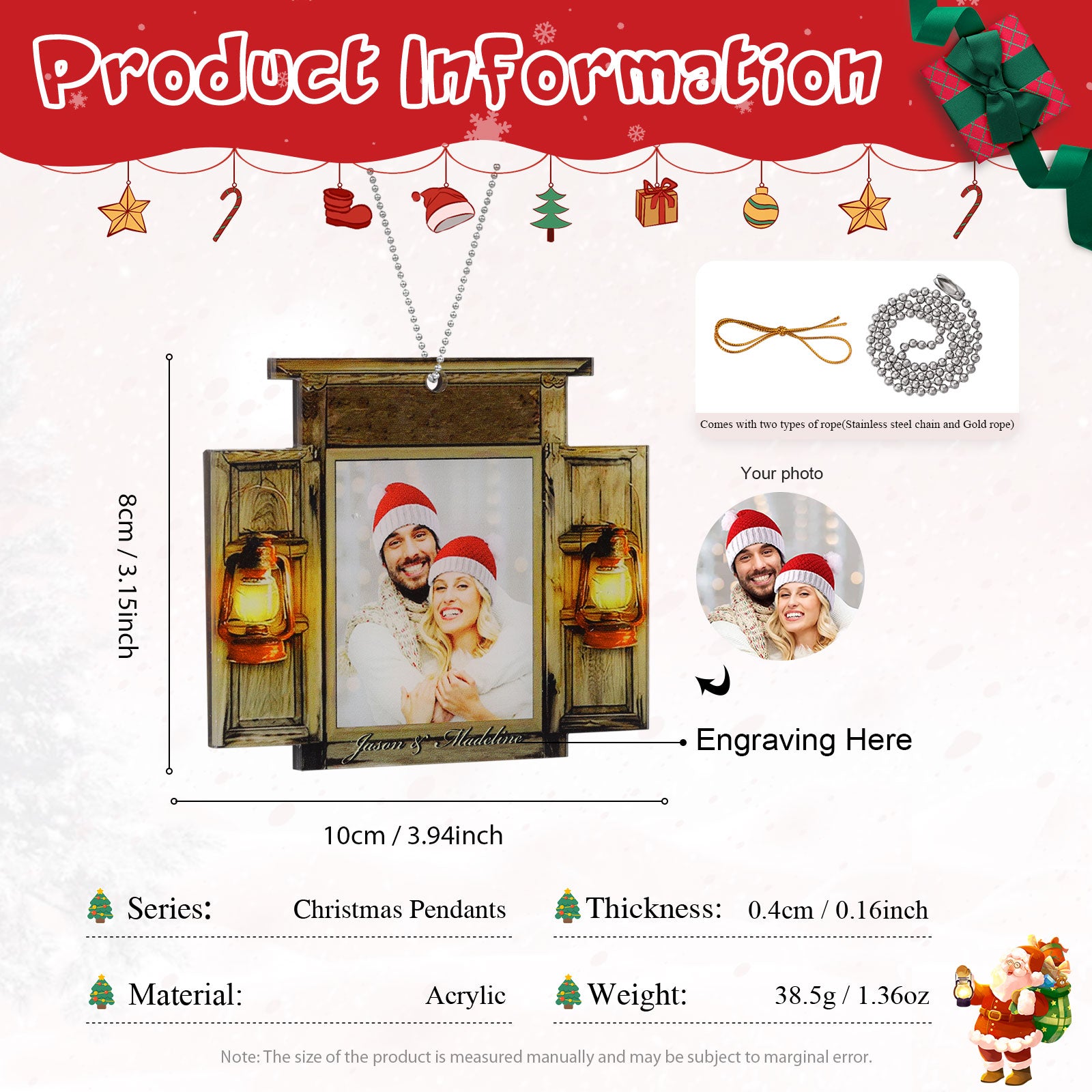 Personalised Christmas Name & Photo Ornament - handmade