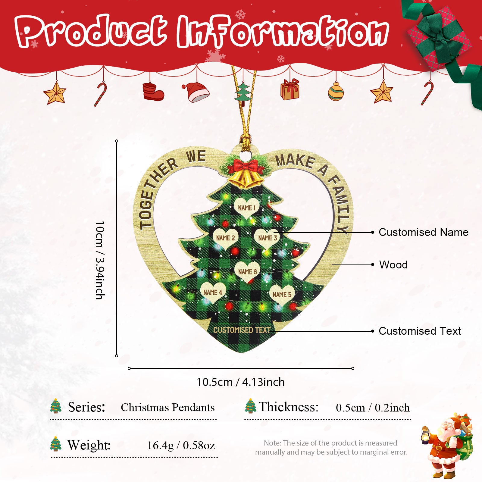 Personalised Heart Christmas Tree Ornament - handmade