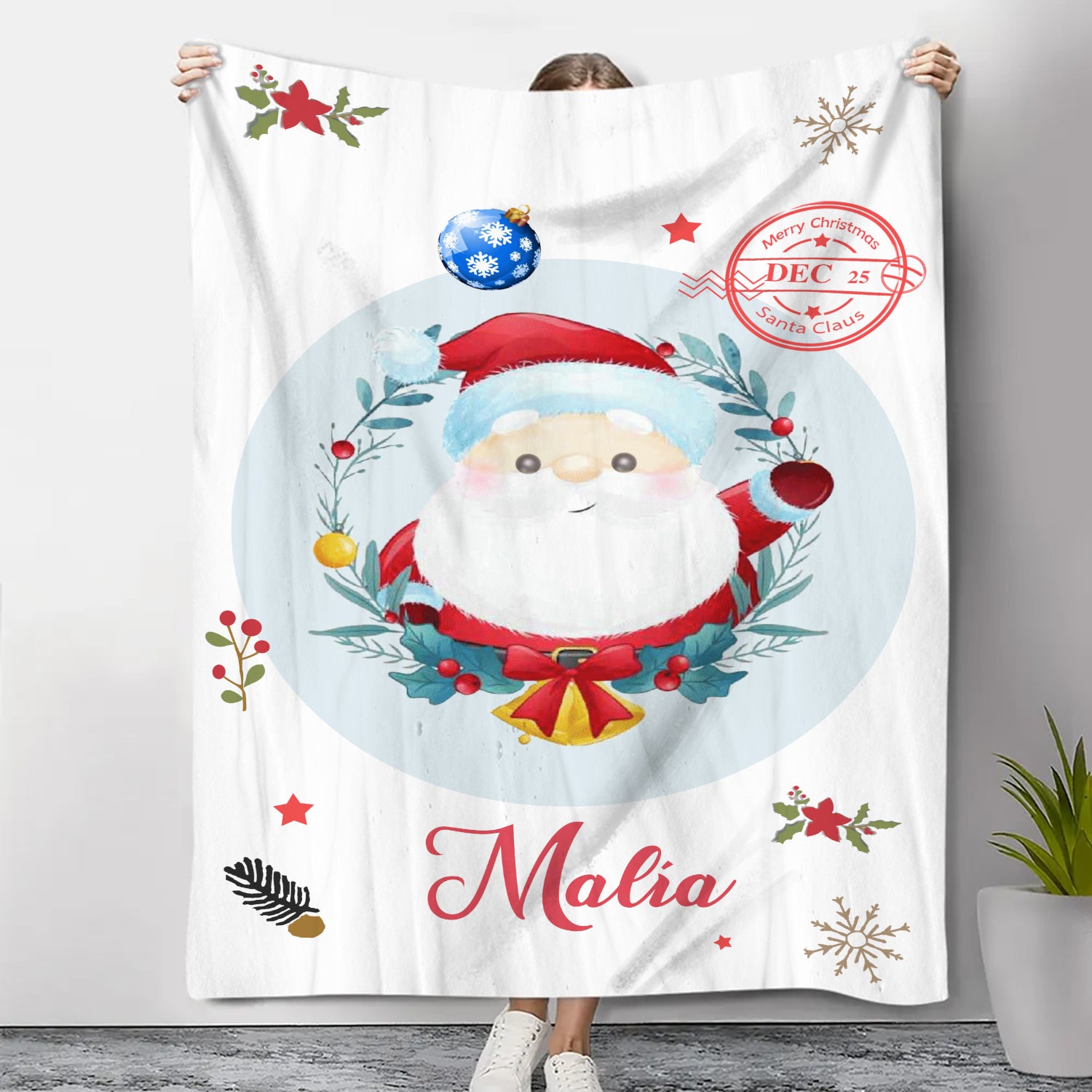 Personalised White Santa Claus Blanket - handmade