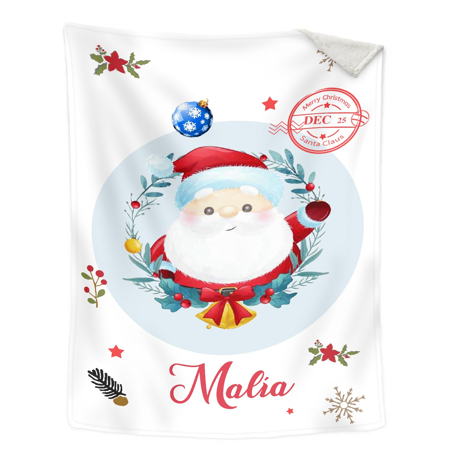 Personalised White Santa Claus Blanket - handmade