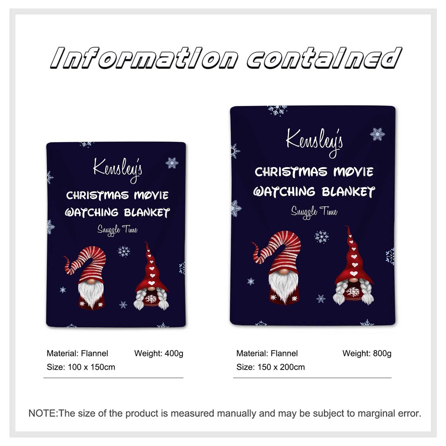 Personalised Dark Blue Christmas Blanket - handmade