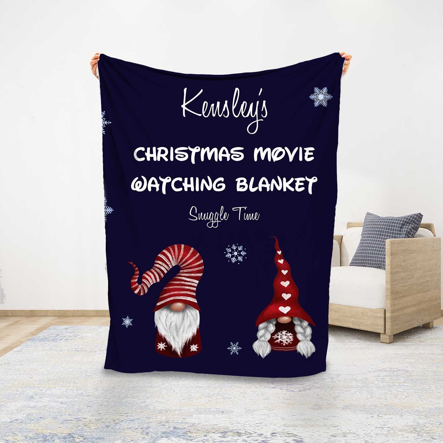 Personalised Dark Blue Christmas Blanket - handmade