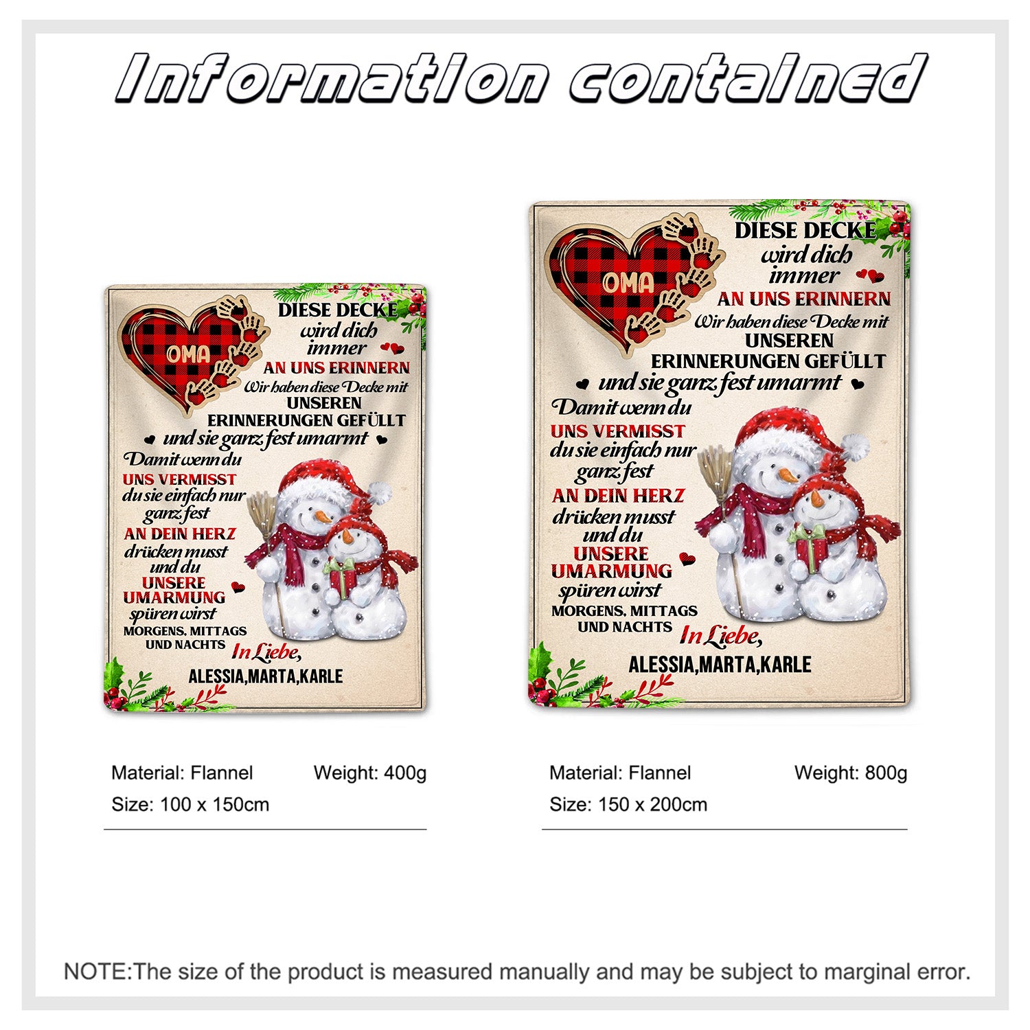 Christmas Snowman Pattern Blanket - handmade