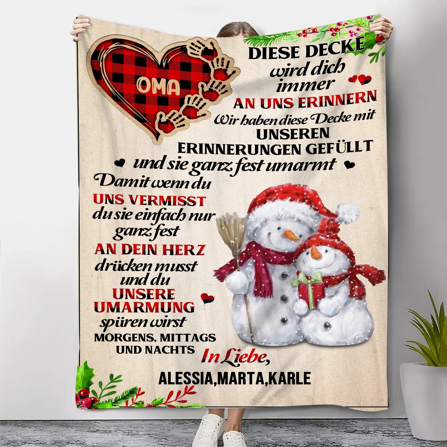 Christmas Snowman Pattern Blanket - handmade