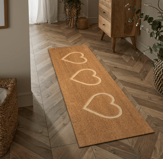 Embossed PVC Backed Coir 40x120cm Pressed Hearts Patio Doormat 40x120 cm / Natural RUGS_and_MORE 5014206528638