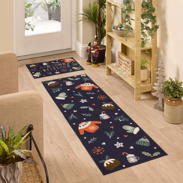Floormatters Season's Greetings Mat & Runner Set - handmade