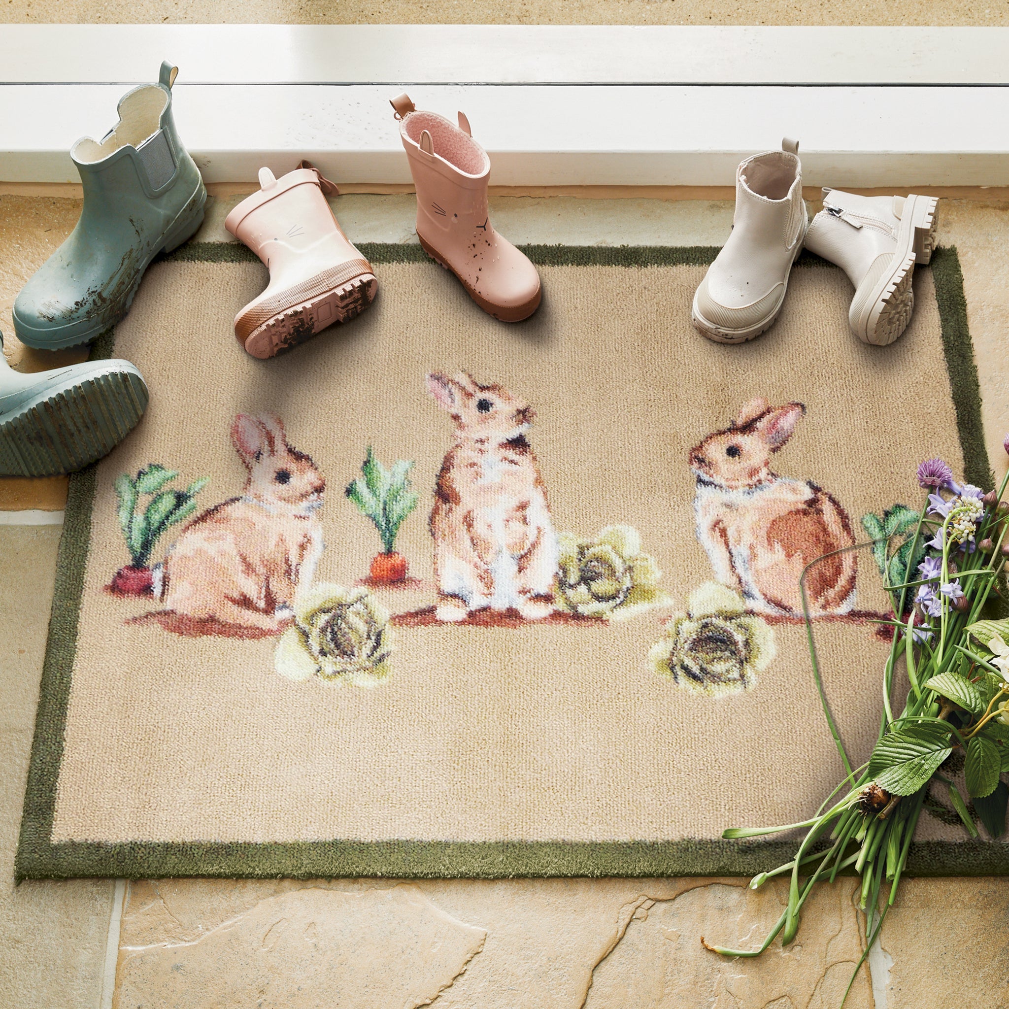 Hug Rug Allotment Bunnies - handmade