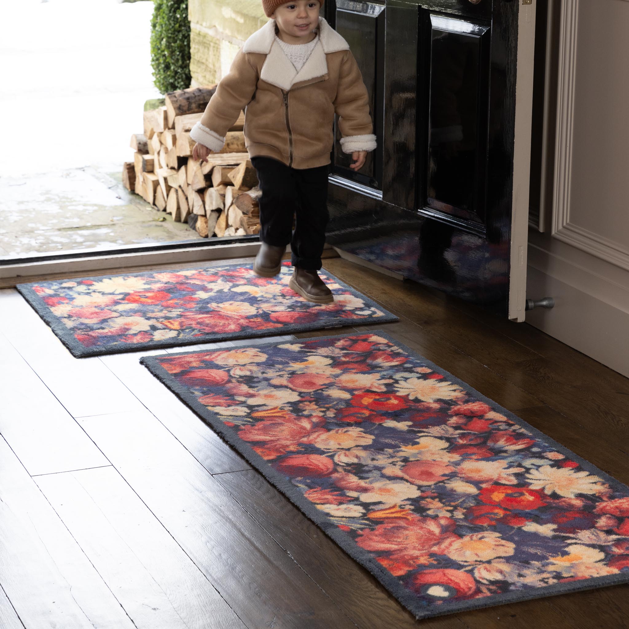 Hug Rug Dark Florals - handmade