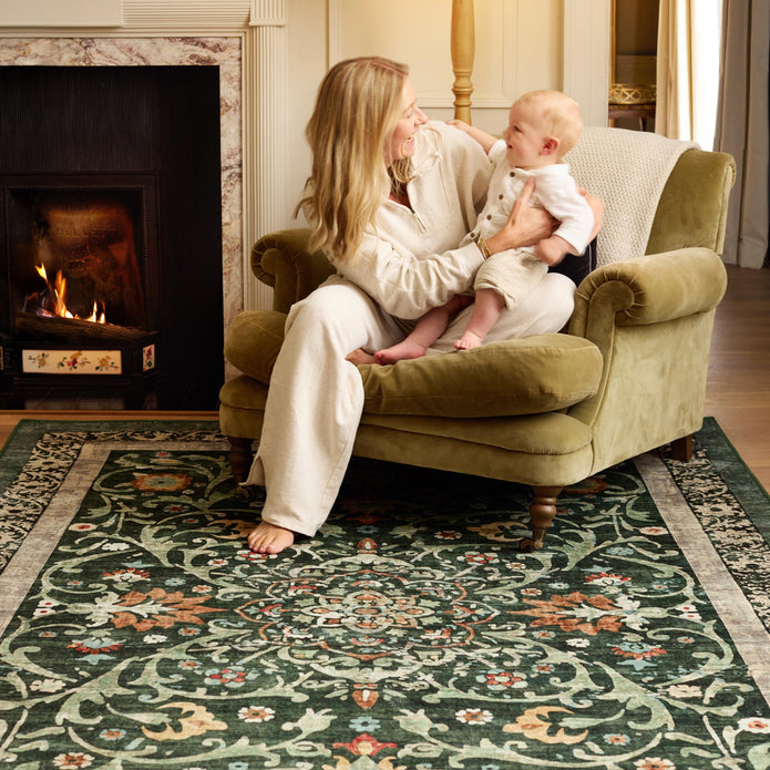 Hug Rug Eco-Washable Country Paisley Green - handmade