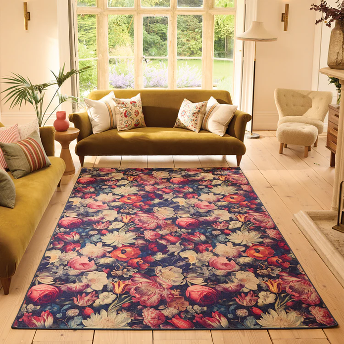Hug Rug Eco-Washable Dark Florals - handmade