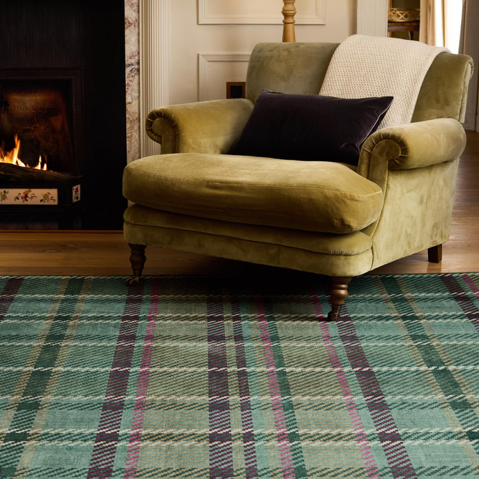 Hug Rug Eco-Washable Isla Plaid Emerald - handmade