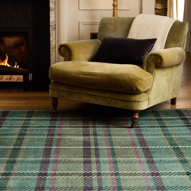 Hug Rug Eco-Washable Isla Plaid Emerald - handmade