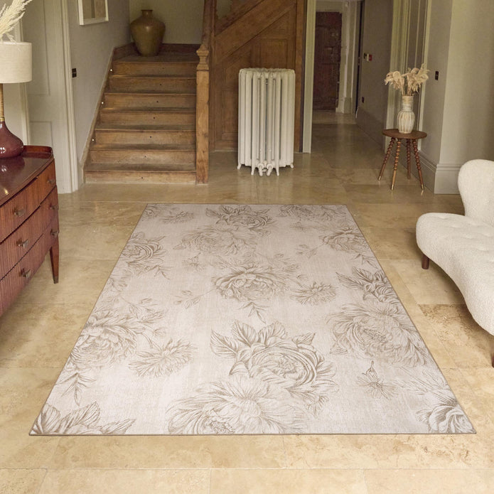 Hug Rug Eco-Washable Muted Floral Beige - handmade