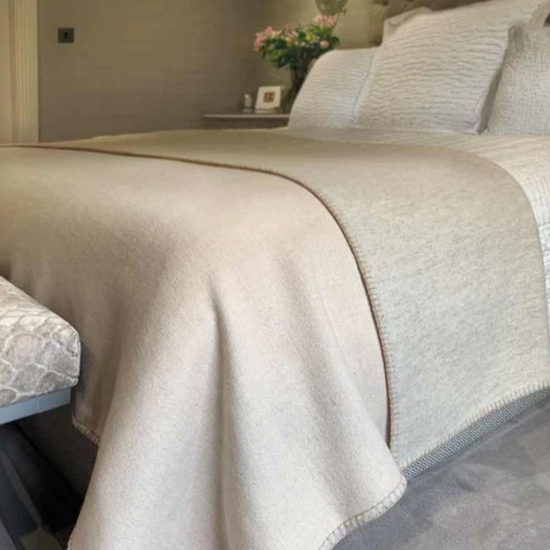 Hug Rug Luxury Wool Throw Sandstone / Ash 140X220 - handmade