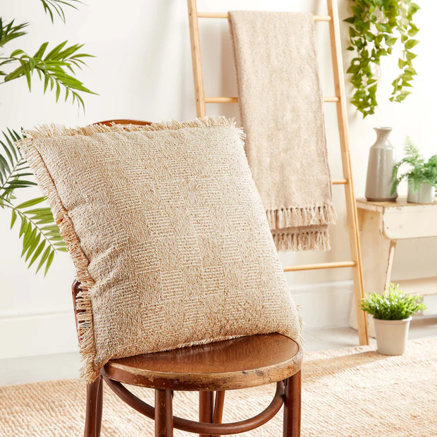 Hug Rug Woven Cross Hatch Cushion Beige 45X45 - handmade