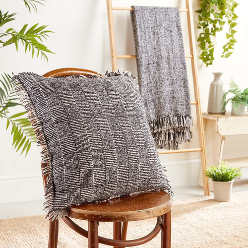 Hug Rug Woven Cross Hatch Cushion Black 45X45 - handmade